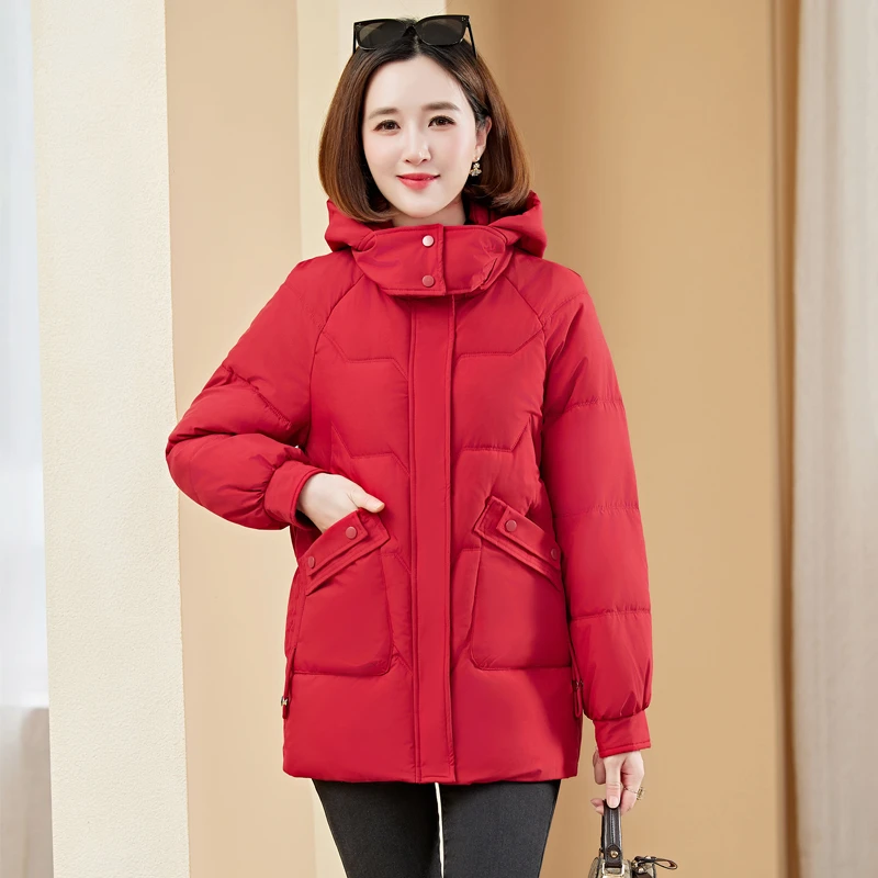 棉服女装直筒简约百搭羽绒棉服通勤中青年上衣外套加厚保暖棉袄