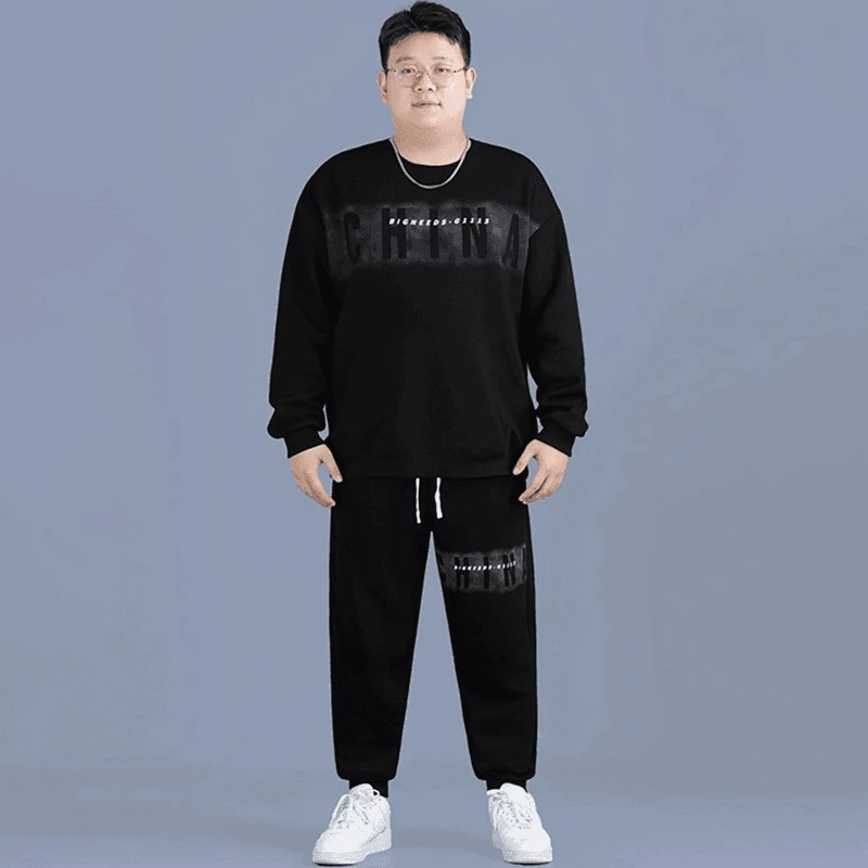 印花男士秋装秋冬宽松胖子卫衣长裤加肥加大休闲运动装两件套潮流