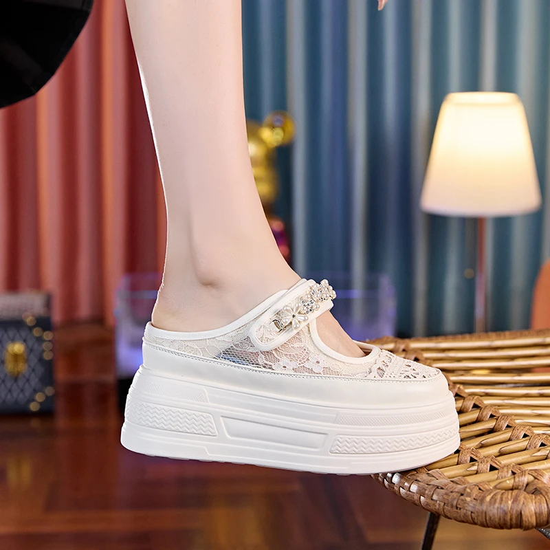 增高9cm包头凉拖鞋女外穿时尚2024夏新款一脚蹬半拖鞋增高女鞋