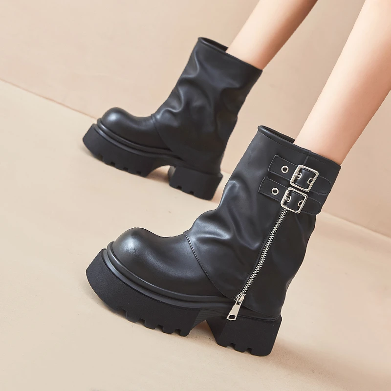 内增高马丁靴女英伦风2024秋季新款高跟裤管靴10cm厚底堆堆短靴子