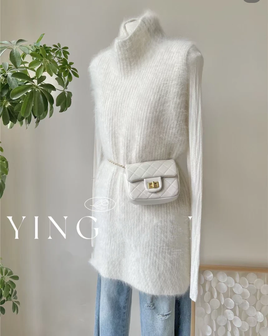 韩版简约气质款开叉不规则下摆烟囱领马甲背心时尚毛衣