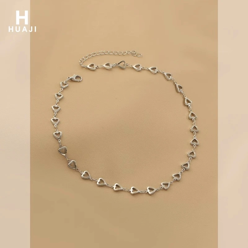 花迹 铜合金项链 爱心链条小众设计甜美少女锁骨链冷淡风甜酷颈链