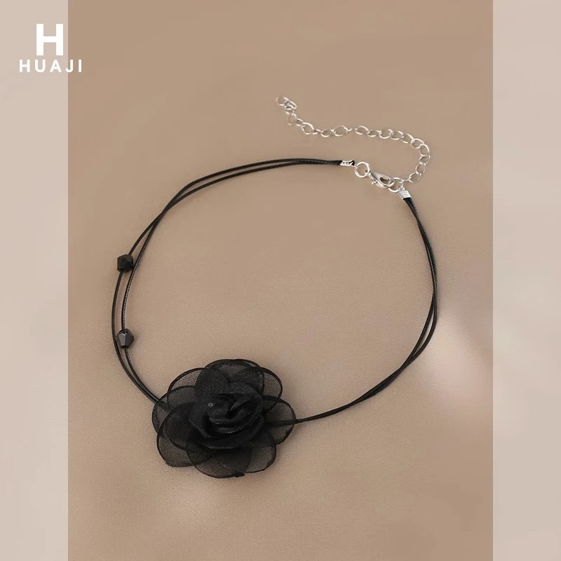 花迹 铜合金布艺项链 简约花朵新款爆款气质复古锁骨链小众时尚潮