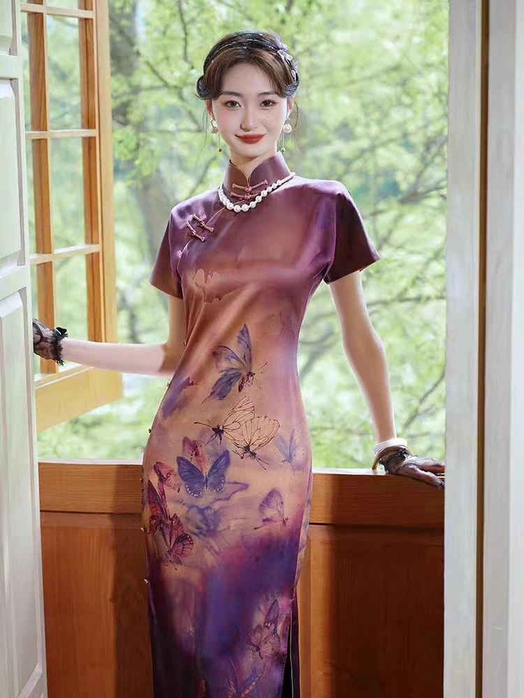 「蝶飞花舞-红非遗老料香云纱」赢夫人香云纱2025单层高端显瘦气质