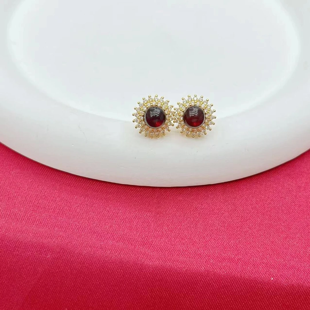 【杰哥专属】血珀雪花设计款豪华耳钉K278（赠包装，证书）