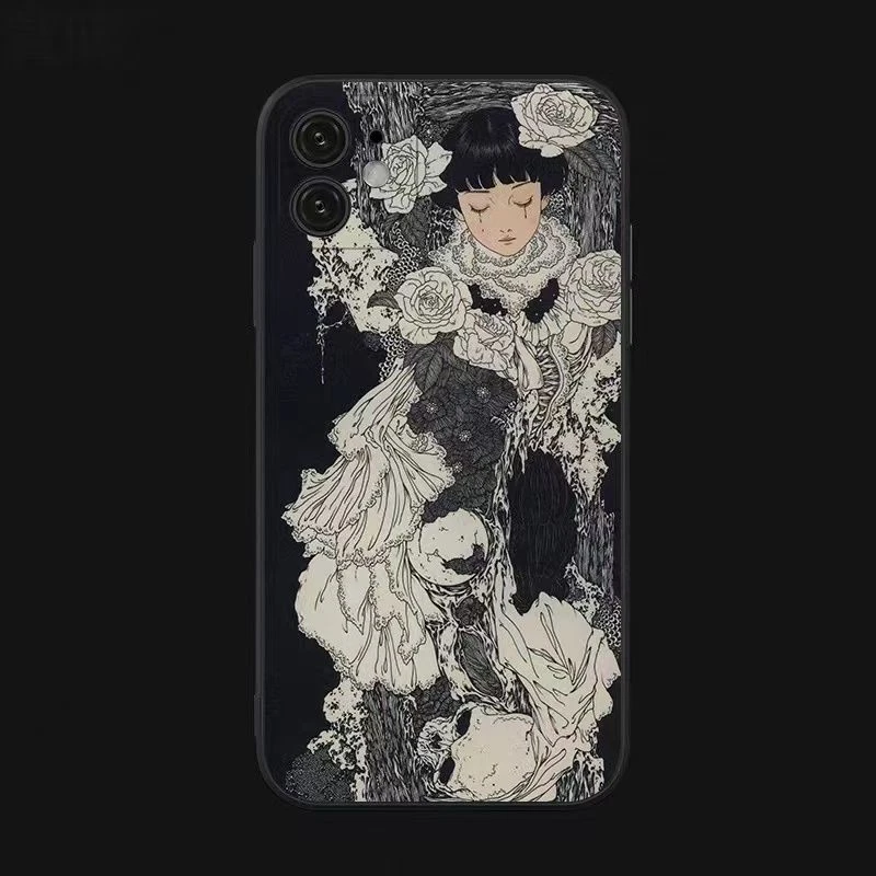 闭眼少女怪诞艺术哥特山本タカト手机壳软适用iphone12promax华为