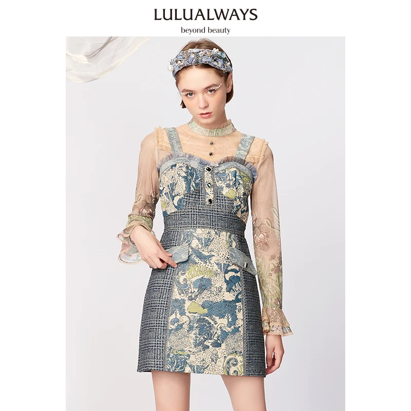 【高高甄选】LULUALWAYS秋季小香风牛仔吊带连衣裙LMC5022