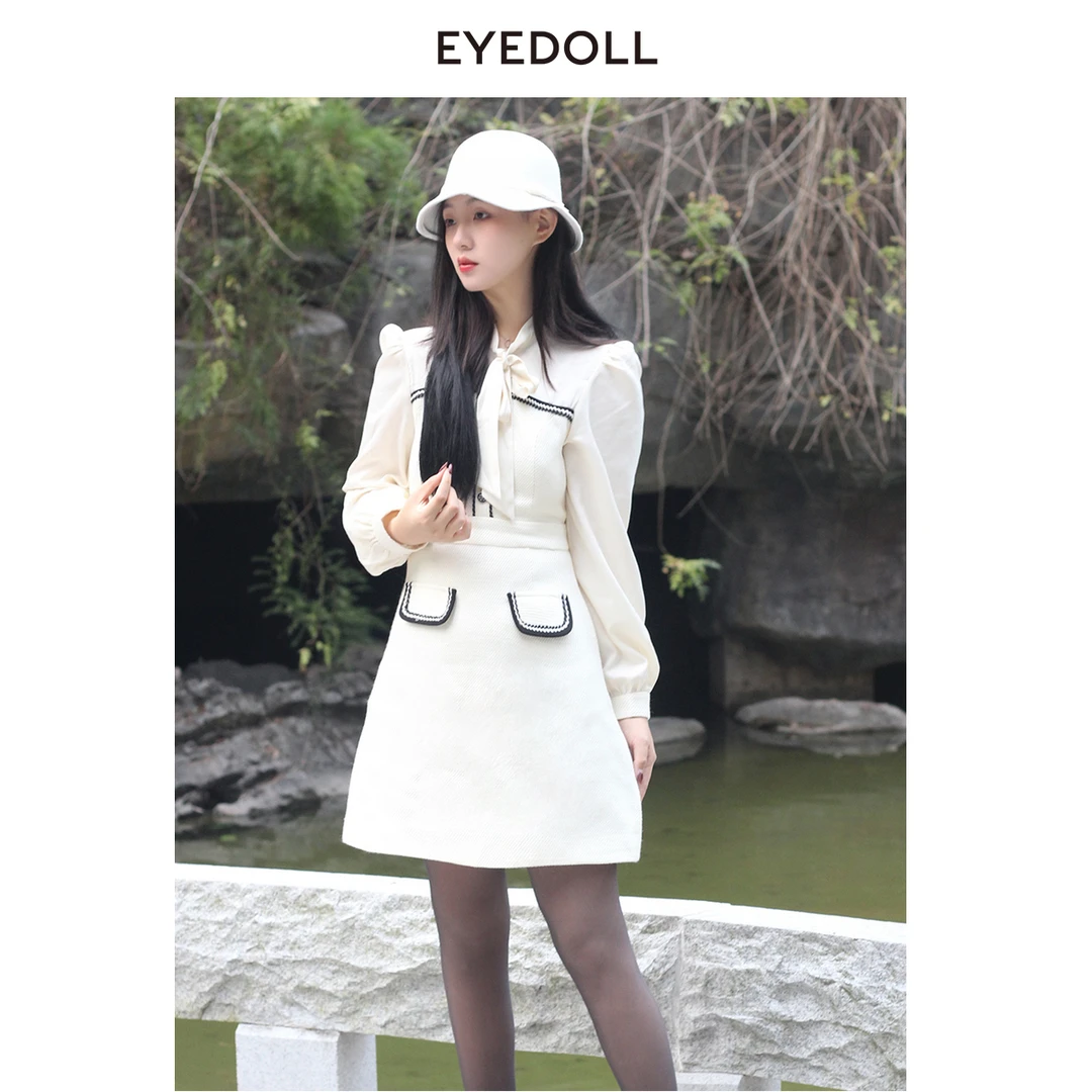 EYEDOLL24春季新款甜美温柔蝴蝶结小香风连衣裙
