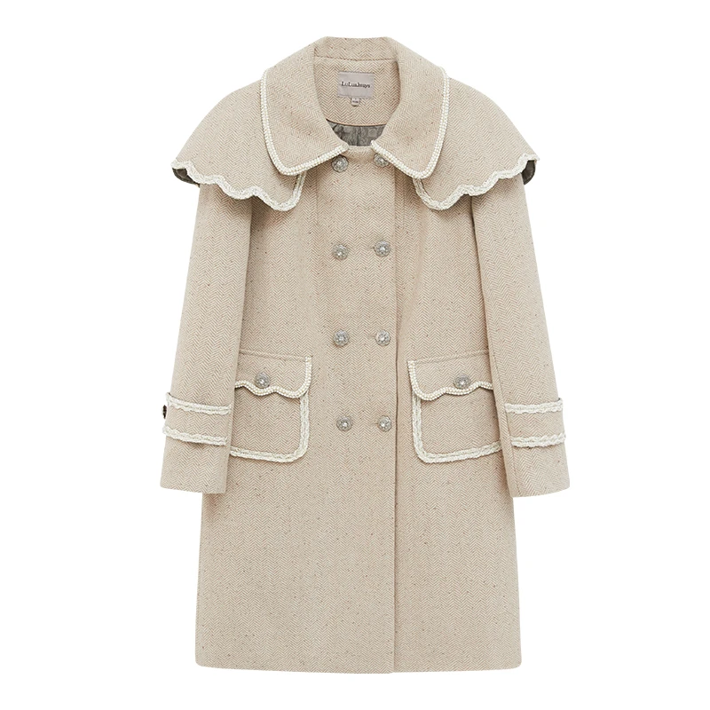 LULUALWAYS 冬新款复古口袋毛呢外套LMD6030