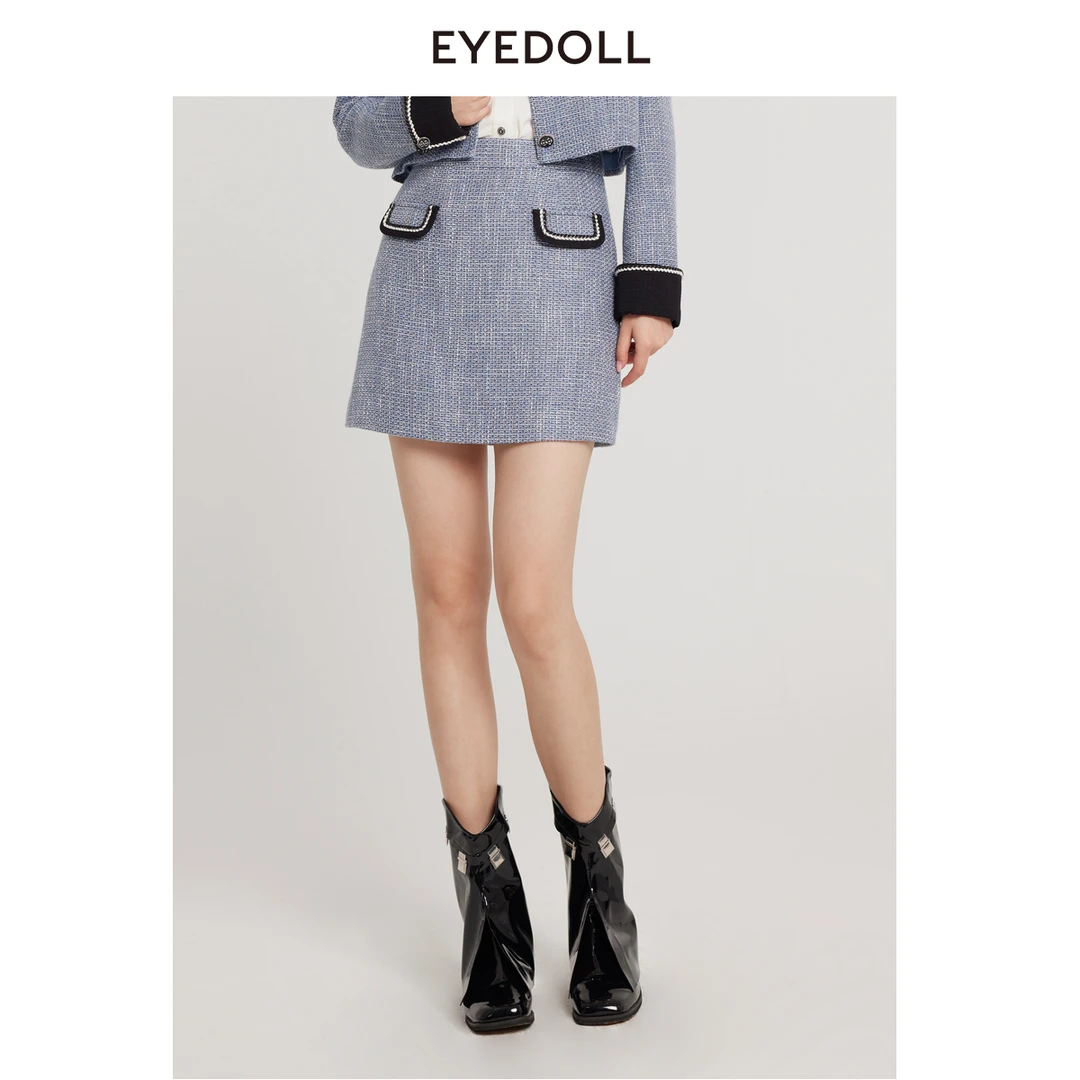 EYEDOLL【商场同款】24春季新款时尚优雅高腰小香风A字短款半身裙