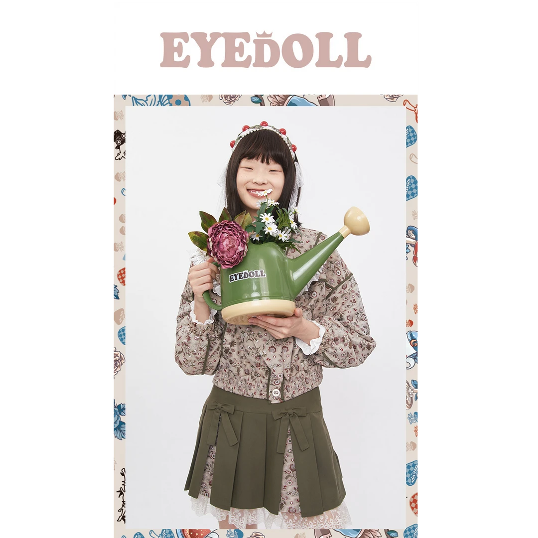 EYEDOLL秋季复古提花翻领短款修身蕾丝边外套