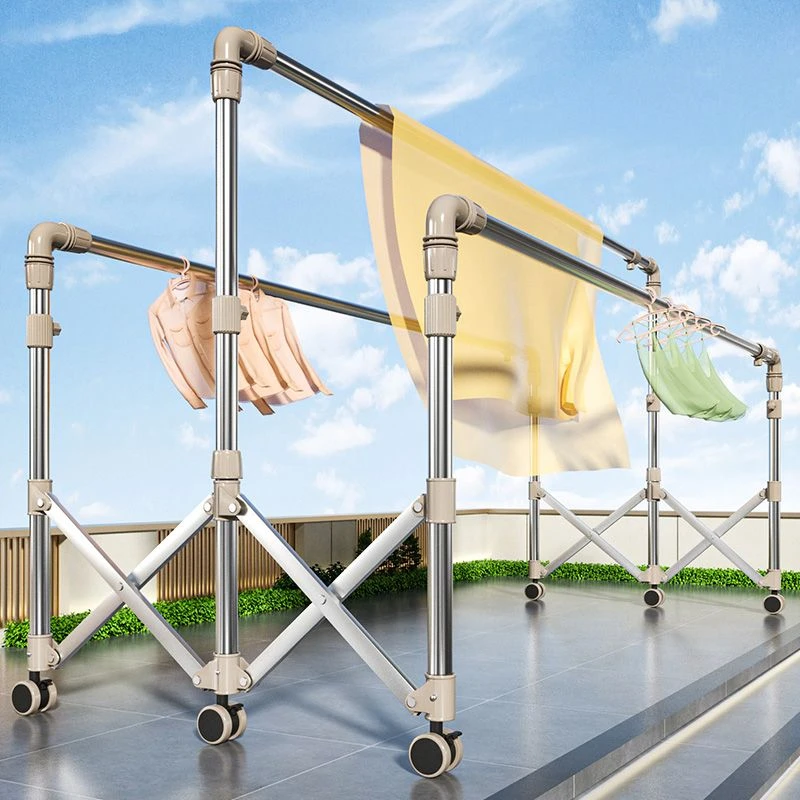 晾衣架落地折叠室内不锈钢室外伸缩杆式阳台卧室家用晒被子神器.