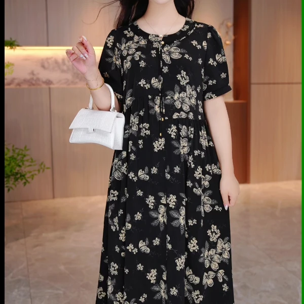 大码女装夏季减龄舒适连衣裙遮肉显瘦加肥加大款显瘦OY-D1028