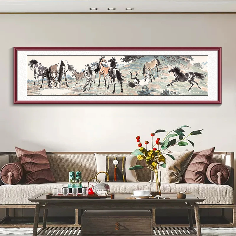 【春山十骏图】新中式国画山水画客厅装饰画办公室挂画背景墙壁画