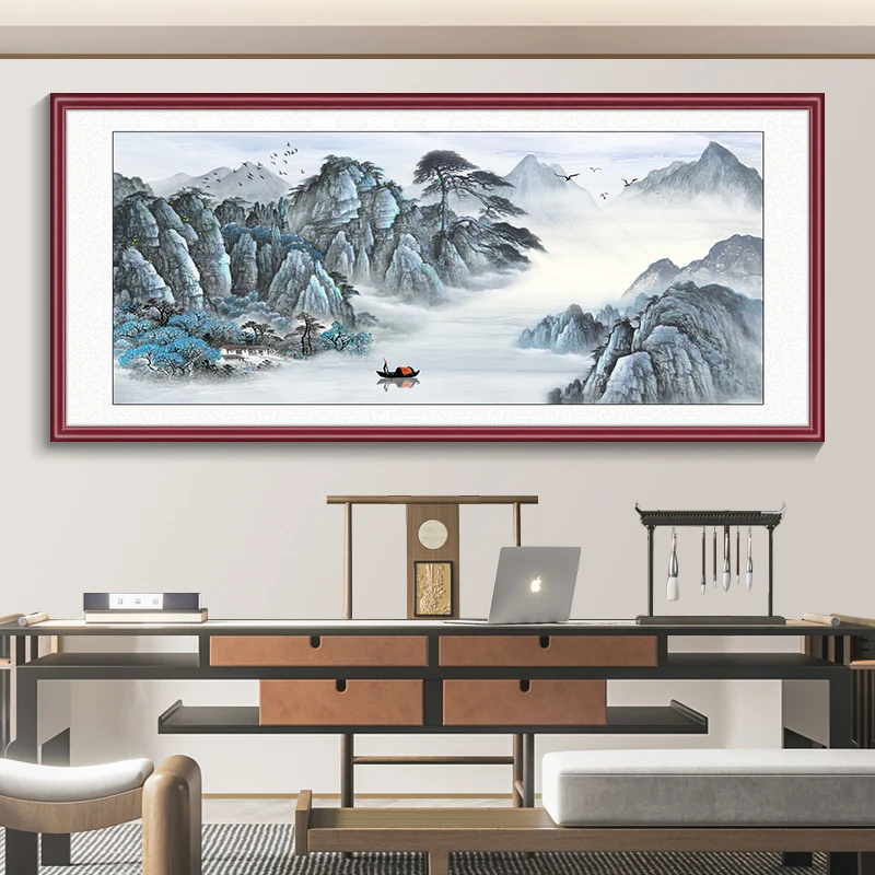 【背有靠山】国画山水画办公室挂画新中式沙发客厅装饰画装裱壁画
