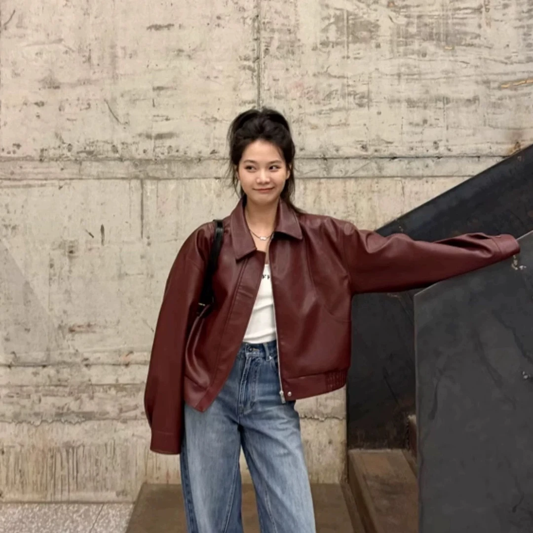 女款皮衣外套高级感早秋休闲小个子复古机车夹克上衣