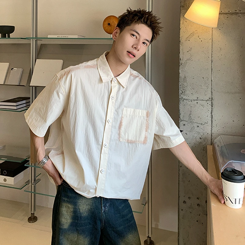 Holocene美式潮牌夏季衬衫薄款衣服休闲白色衬衣宽松百搭衫24830