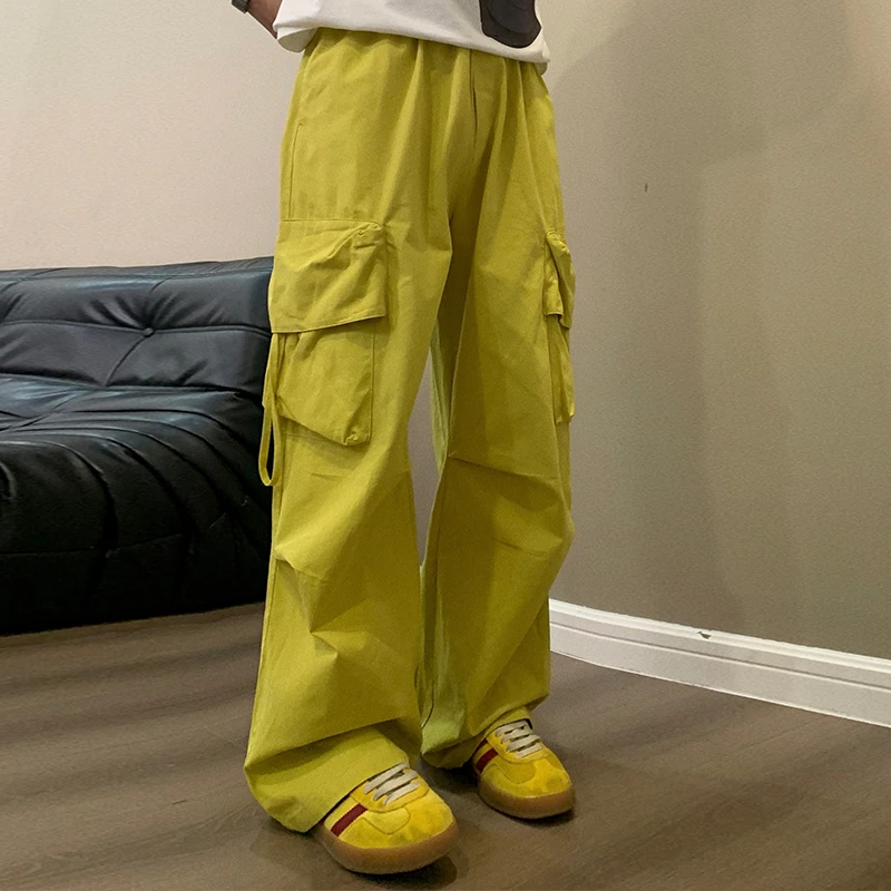 Holocene美式潮牌休闲裤男生夏季直筒黄色裤子抽绳工装裤高腰显瘦