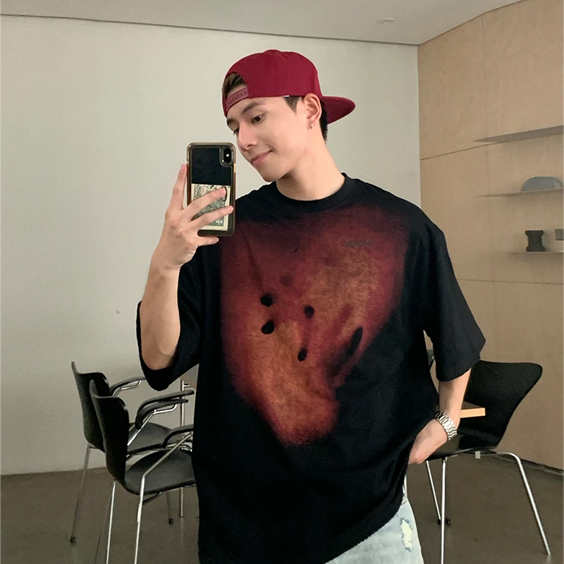 Holocene美式潮牌复古抽象模糊印花短袖T恤情侣国潮独立设计体恤