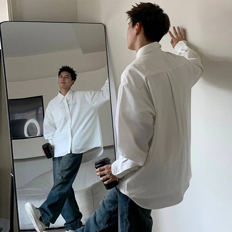 Holocene美式潮牌长袖衬衫男秋季穿搭日系宽松高级感痞帅衬衣外套