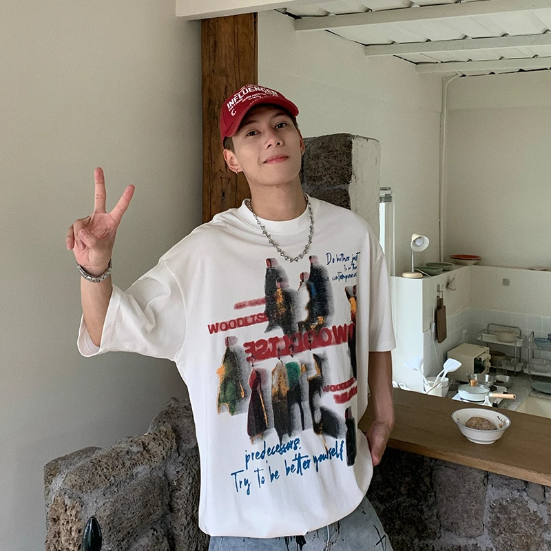 Holocene美式潮牌夏季新款高街虚幻人像印花短袖男T恤情侣宽松