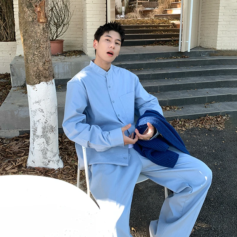 Holocene美式潮牌纯色通勤百搭cleanfit宽松长袖衬衫搭配一整套男