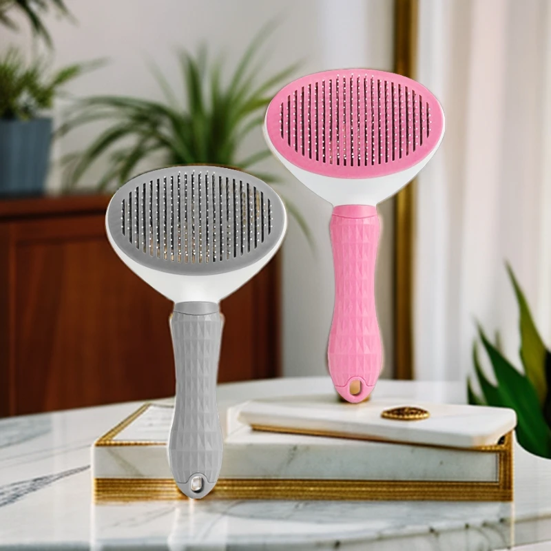 宠物专用自洁梳不锈钢针软柄猫咪浮毛绒毛梳子不伤毛发狗狗梳子