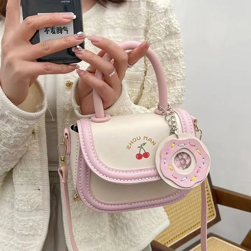 diy手工自制小樱桃甜甜圈包包可爱手提斜跨百搭马鞍包送女友礼物