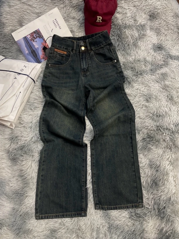 2261#洗水高腰显腿长显瘦牛仔长裤休闲百搭秋季直筒牛仔裤