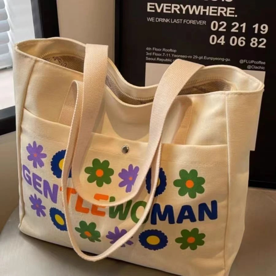 帆布包包女2024新款潮大容量通勤大学生上课手提袋单肩托特包T420