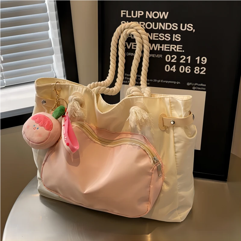 2024新款大容量包粉色通勤可爱软妹托特卡通单肩包百搭学生帆布包