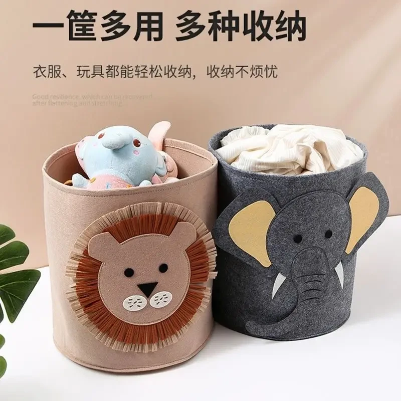 卡通毛毡玩具收纳筐狮子大象大容量脏衣篓整理包大号收纳桶储物