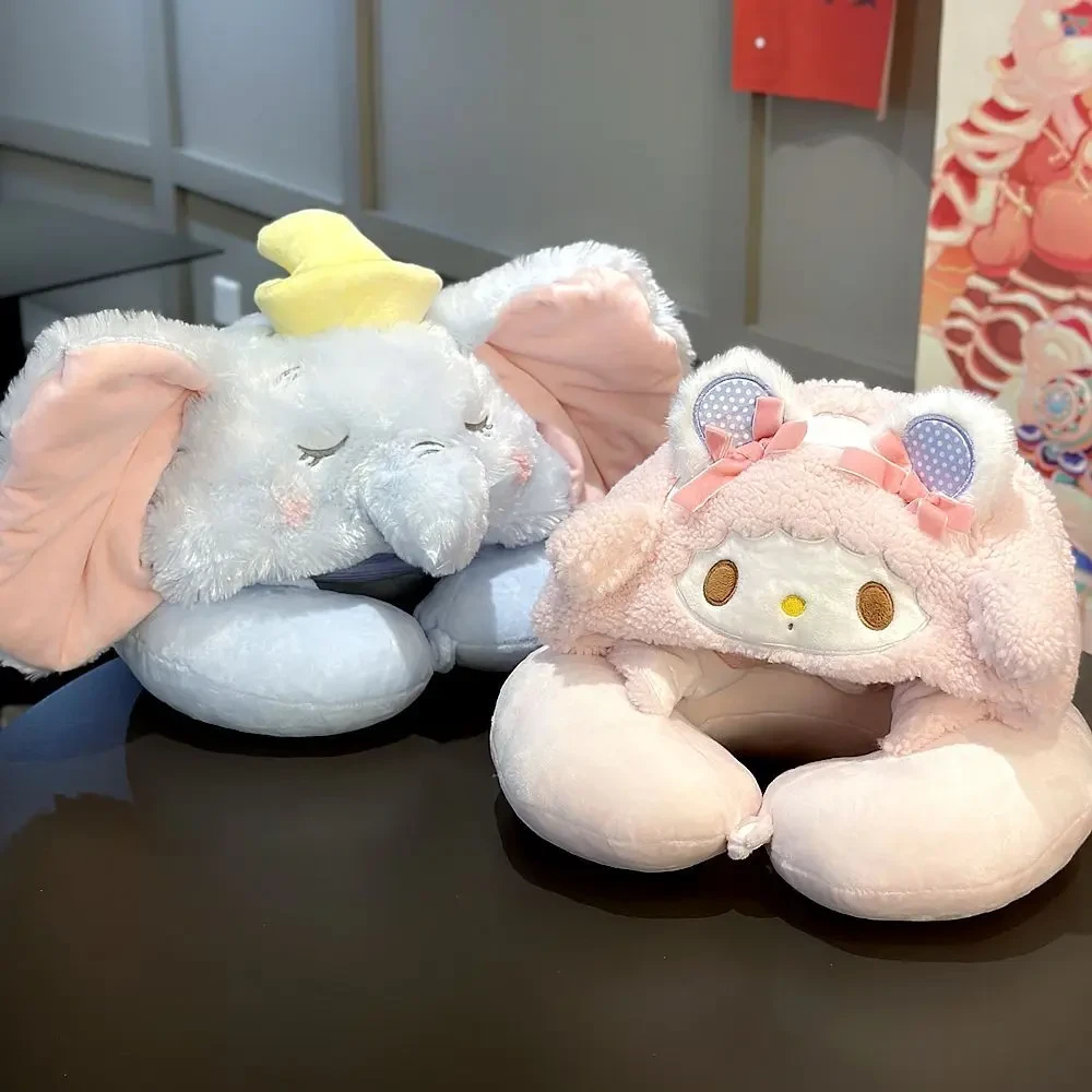 可爱小飞象美乐蒂卡通连帽U型枕护颈枕旅行飞机枕颈椎枕午睡枕头