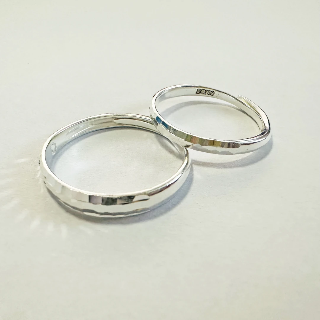 足银戒指 【苗家阿美】999足银方格情侣对戒碎冰冰戒指情侣戒指