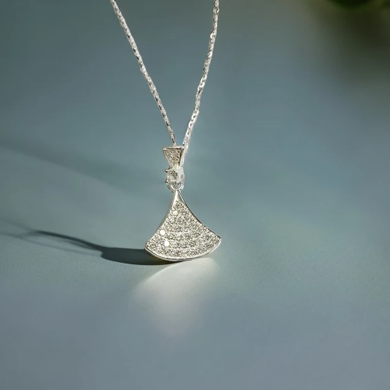 坠链均足银合成锆石 ②坠链均999银合成锆石小裙子扇形扇子项链