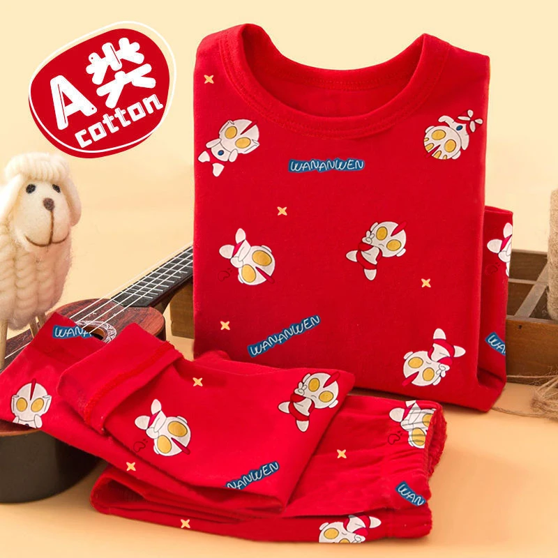 【32款】儿童睡衣本命年红色纯棉保暖内衣男童女童宝宝龙年秋衣秋裤