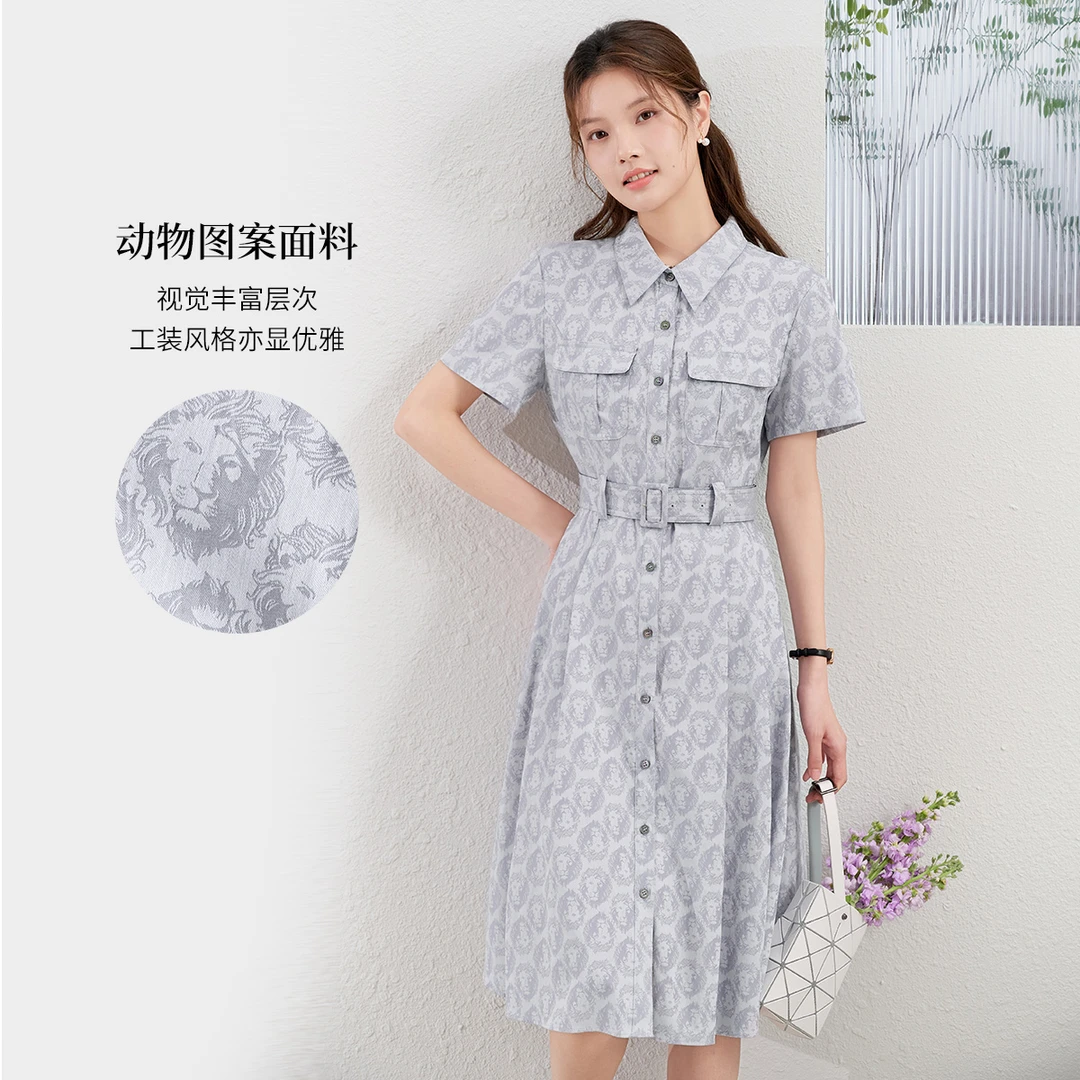 熙然新款动物系列工装风格印花图案休闲优雅女装连衣裙