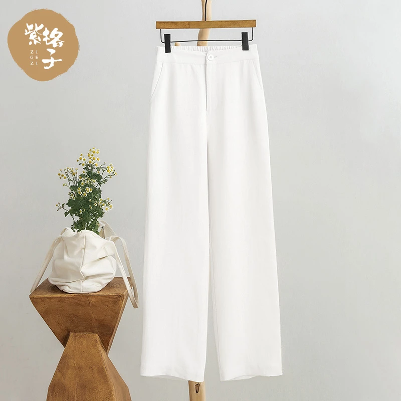 亚麻垂感直筒裤女装显瘦白色高腰休闲裤夏季百搭宽松显瘦阔腿裤女