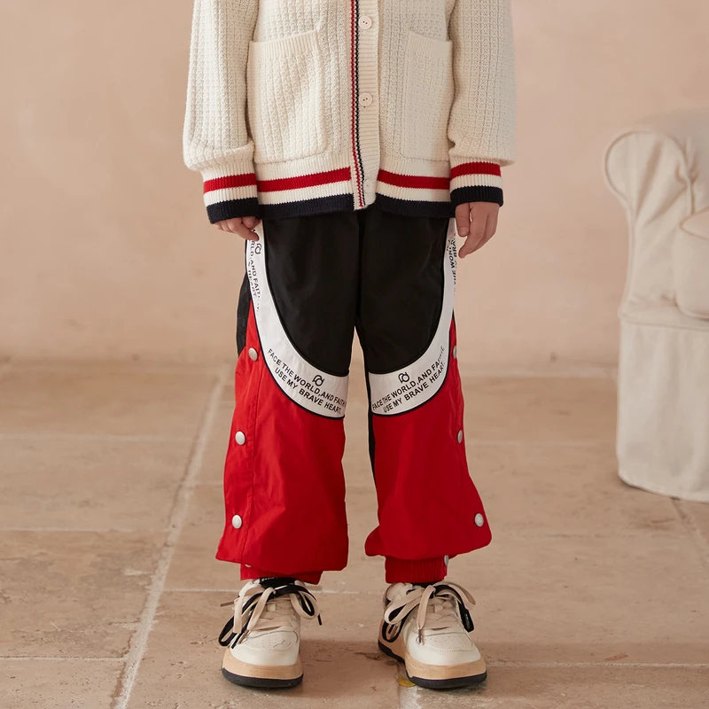 ff&dd童装2024春季新款男童休闲裤黑色拼接印花长裤儿童运动裤子
