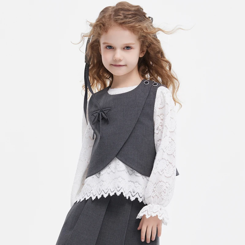 ff&dd童装2025秋季马甲女童法式甜美蝴蝶结设计感简约气质短夹克