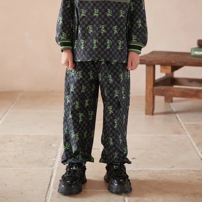 ff&dd童装2024春季新款男童休闲裤舒适百搭花版印花运动长裤子