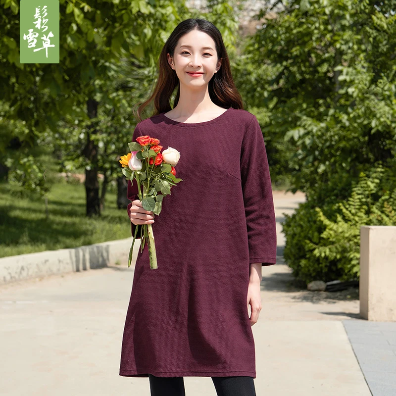 鬆雪草弹力小格纹直筒女休闲宽松连衣裙 2024冬新款连衣裙5064086