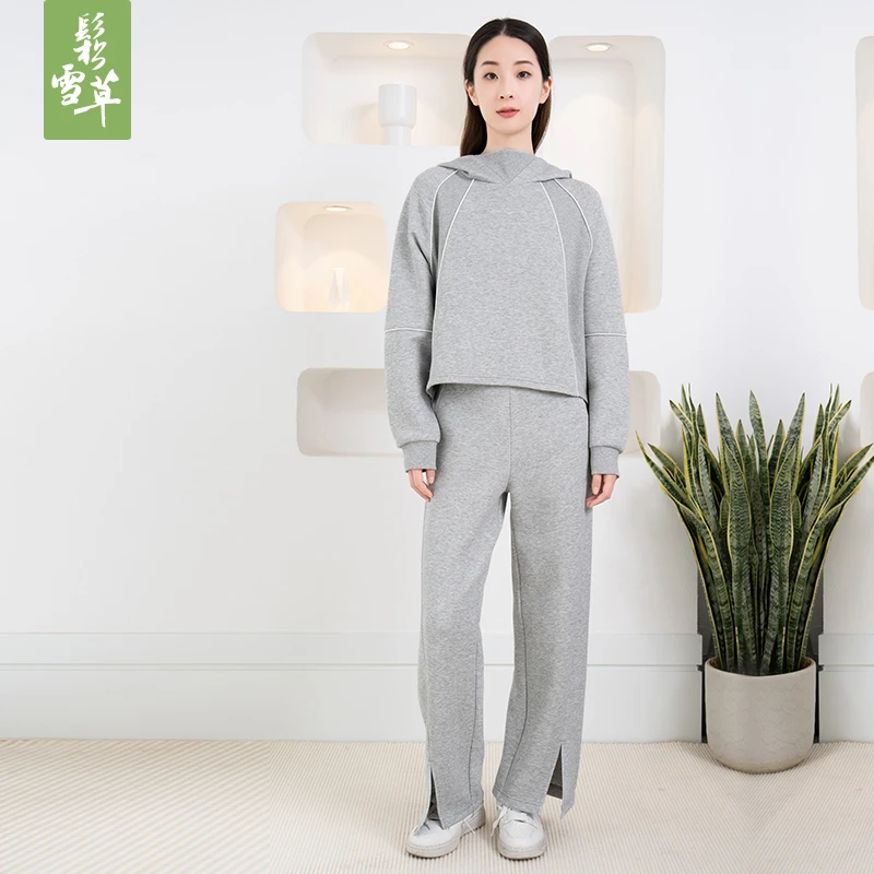 鬆雪草空气层阔腿女休闲下装 2024秋冬新款宽松舒适长裤女5514133