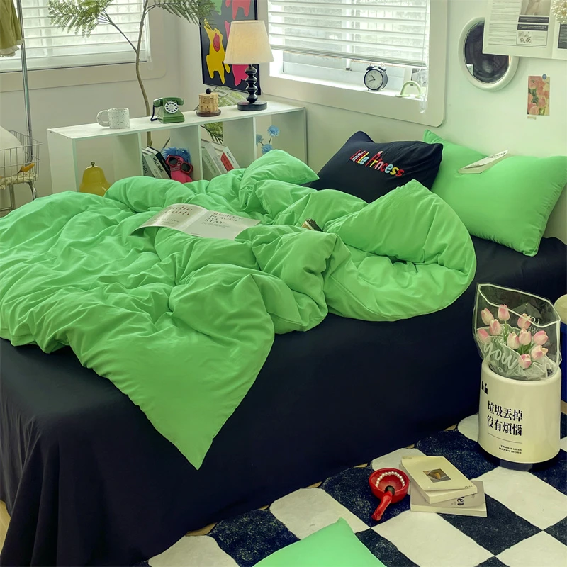 简约纯色ins风高级混搭毛巾绣四件套学生宿舍三件套床单被套枕套