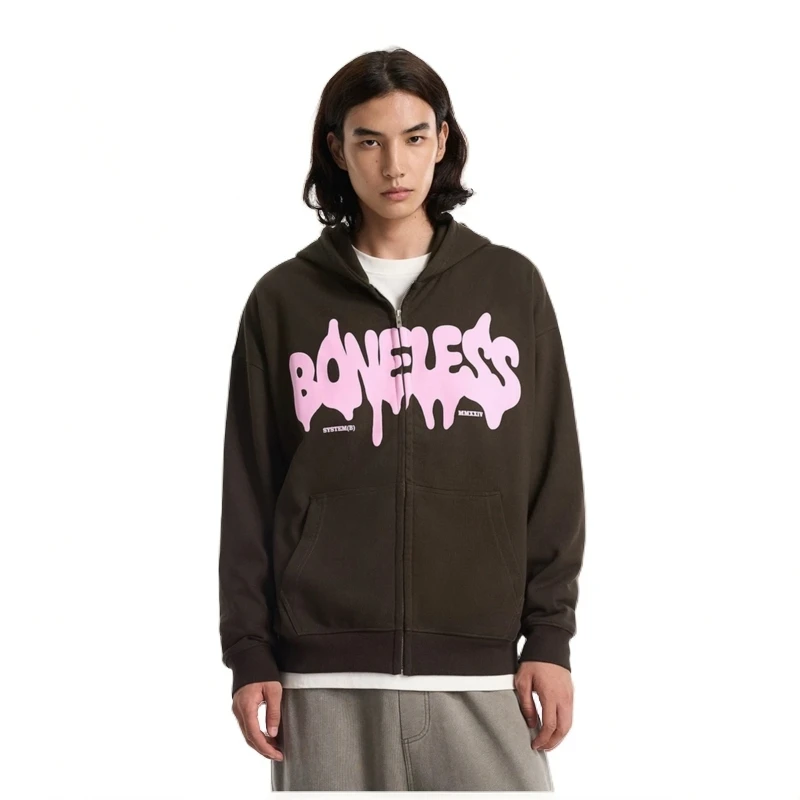 发泡街头涂鸦印花拉链帽衫开衫卫衣秋季宽松连帽情侣外套