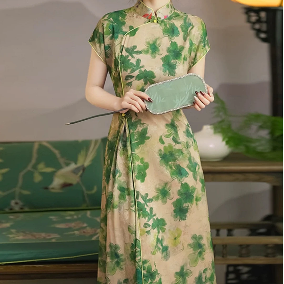 {常青}花萝缎中式改良旗袍气质日常款