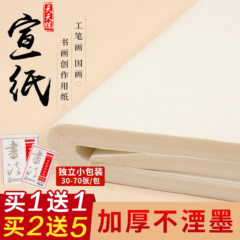 天天练书法宣纸100张生宣纸四尺对开毛笔练习用纸初学者练字纸半