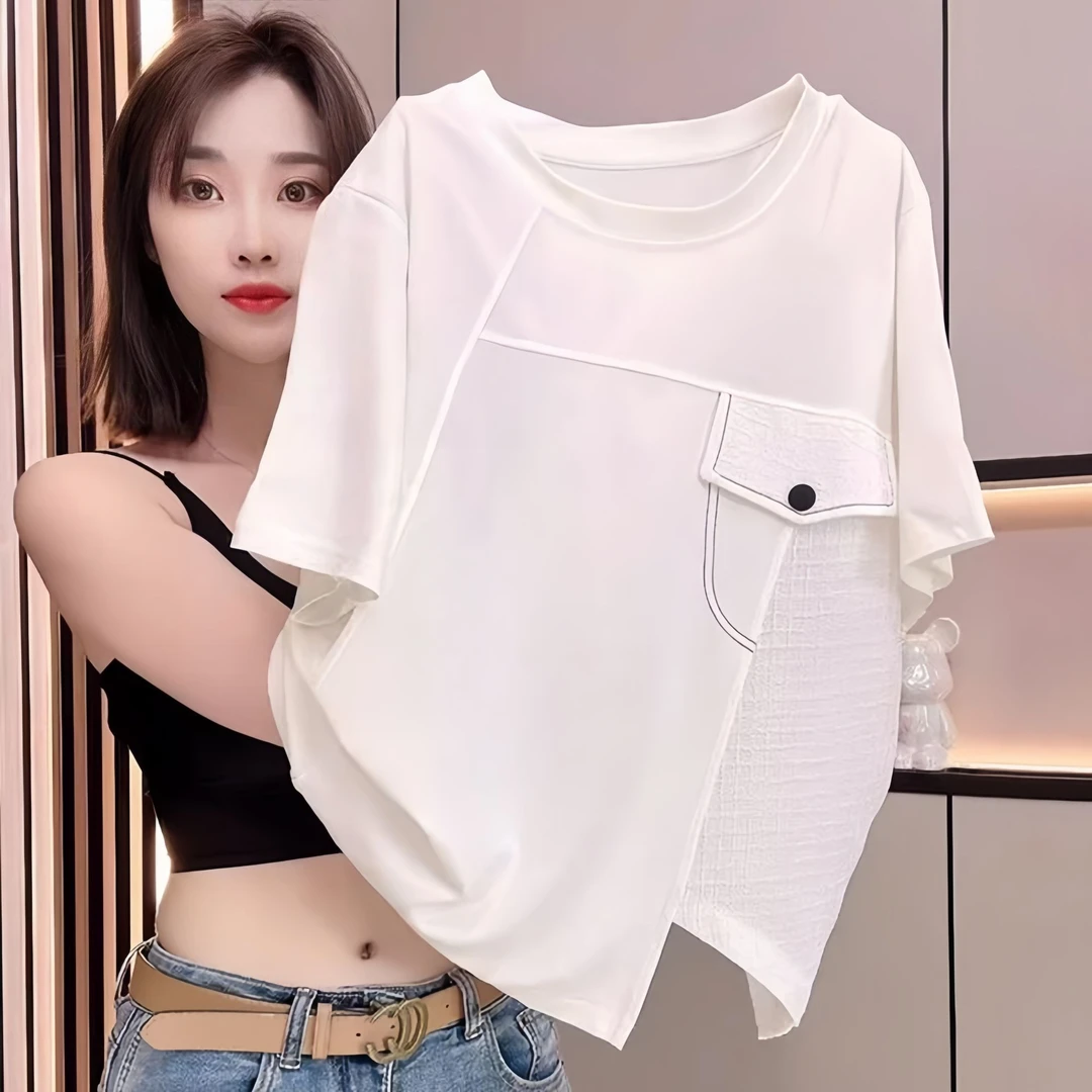 棉轻熟风口袋设计短袖t恤品质女装2025早秋夏季新款时尚潮牌上衣