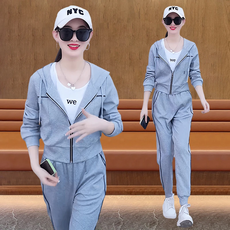 小个子时尚套装女2024新款爆款洋气网红款长袖长裤休闲运动两件套