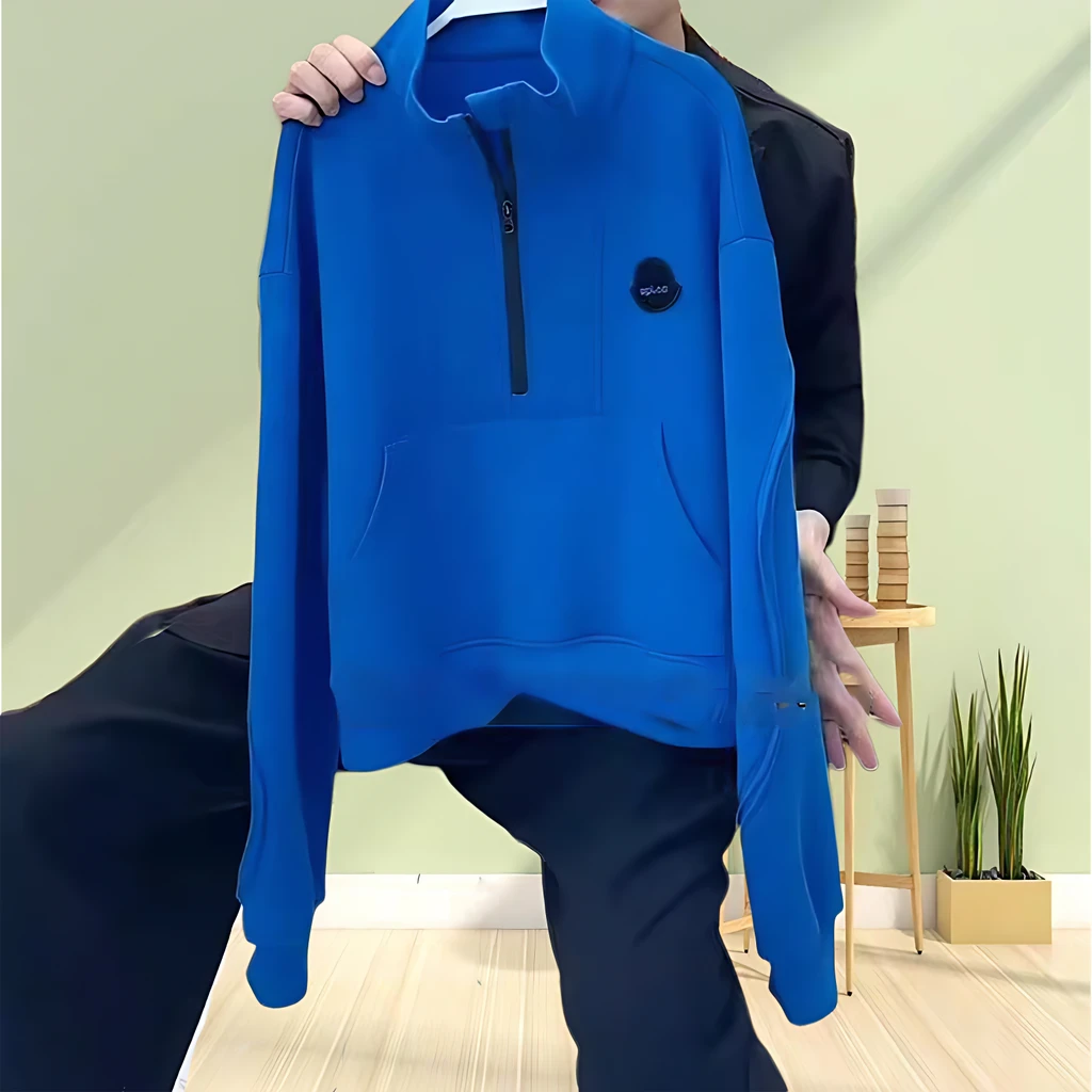 冬天卫衣长袖运动时尚休闲连帽2025春秋减龄半拉链蓝色立领半拉链